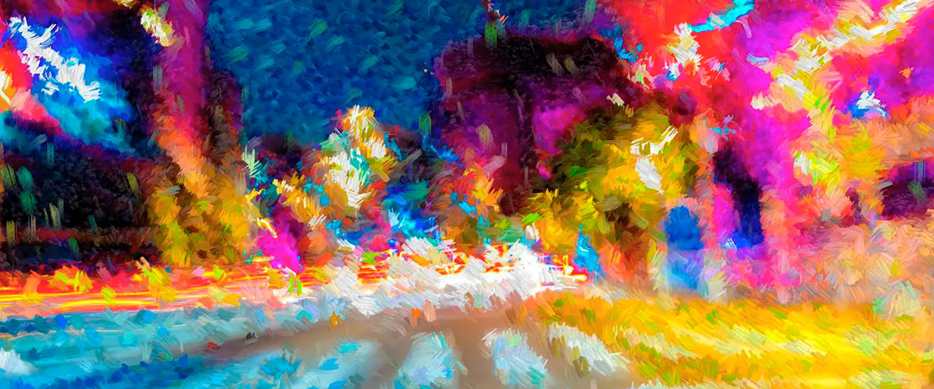 Fotopintura digital de Ricardo Laf com cores intensas e texturas abstratas, explorando a mediação técnica e o imaginário.