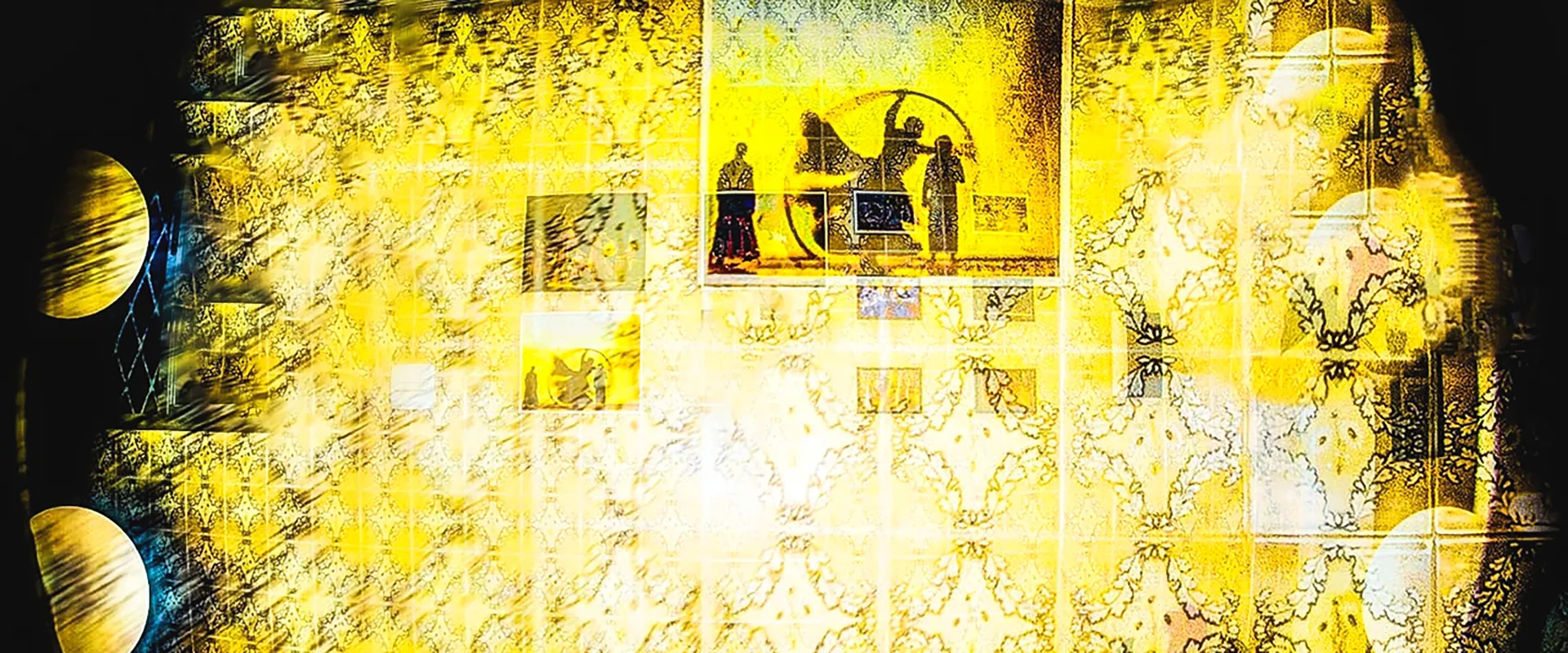 Foto pintura de Ricardo Laf apresentando uma composição em dupla exposição com tons dourados e texturas que remetem ao desgaste orgânico.